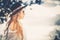 Profile of fashionable woman long hair with hat and sunglasses