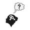 Profile of a female head with the symbol of bigender and a question mark