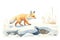 profile of a fox stalking prey in deep winter snow