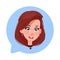 Profile Icon Female Head In Chat Bubble Isolated, Caucasian Woman Avatar Cartoon Character Portrait