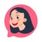 Profile Icon Female Head In Chat Bubble Isolated, Young Caucasian Woman Avatar Cartoon Character Portrait