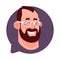 Profile Icon Male Head In Chat Bubble Isolated, Bearded Caucasian Man Wearing Glasses Avatar Cartoon Character Portrait