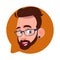 Profile Icon Male Head In Chat Bubble Isolated, Hipster Caucasian Man Avatar Cartoon Character Portrait