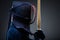 Profile of kendo fighter with shinai