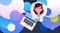 Profile laptop face new idea chat support over bubbles backgroung female emotion avatar, woman cartoon icon portrait