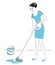 Profile of a lovely lady. The girl washes the floor in the room with a mop. A woman is a good wife, a neat housewife and a maid.