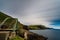 Profile of Mykines susspension bridge in Faroe Islands, long exposure