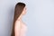 Profile photo of pretty perfect appearance model lady not smiling presenting ideal neat long hairstyle look empty space