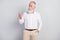 Profile photo of strict grey hair old man boss look telephone wear white shirt isolated on grey color background