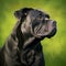 Profile portrait of an Cane Corso dog in the nature. Cane Corso dog portrait on sunny summer day. Outdoor Portrait of a beautiful