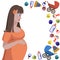 Profile of pregnant woman and toys