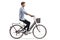 Profile shot of a casual guy riding a bicycle