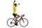 Profile shot of a male cyclist with a helmet riding a road bicycle and spreading his arms