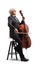 Profile shot of a mature musician sitting on a chair with a cello instrument
