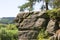 Profile of stone witch, natural rock shape, Petrified City, Ciezkowice, Poland.