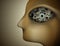 Profile of surrealistic robot, mechanism in the big eye, robot portrait, mechanic inside the head