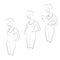 Profile of a sweet lady. Silhouette of a pregnant girl and a woman with a young child. Three periods in a woman`s life. Vector