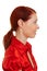 Profile view of a redhaired woman