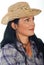 Profile of woman with cowboy hat