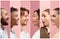 Profiles of multicultural people men and women on pink