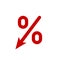 Profit decrease fall arrow and percent icon. Vector GDP profit loss arrow down