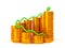 Profit: green graph over golden coins stacks