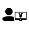 Profit icon vector male user person profile avatar with Yen sign and computer monitor currency money symbol for banking