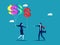 Profit sharing. Businesswoman gives dollar balloons. vector