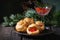 Profiteroles with red caviar