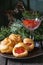 Profiteroles with red caviar