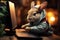 Programmer Bunny with laptop. Generative Ai