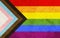 Progress pride flag with grunge texture, LGBT community sign