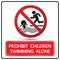 Prohibit children swimming alone sign vector