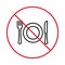 Prohibit Fork Plate Knife Stop Outline Symbol. No Allow Dishware Sign. Ban Dinner Restaurant Cutlery Black Line Icon