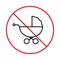 Prohibited Baby Carriage Red Stop Outline Symbol. Danger Zone Maternity Forbid Pictogram. Ban Child Born Pram Black Line