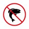 Prohibited Fishing Seafood Red Stop Circle Symbol. No Allowed Fishing in Lake and Park River Sign. Fishing Ban Place
