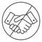 Prohibited handshake thin line icon, economic sanctions concept, No Handshake sign on white background, No dealing or No