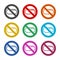 Prohibited sign capsules drugs isolated icon, No pills, No drug, color icons set