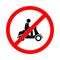 Prohibiting motorcycle sign, isolated motorcyclist symbol in red circle
