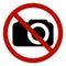 Prohibiting sign photo video shooting prohibited, vector no photo, warning sign not to shoot, red circle crossed out camera