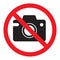 Prohibiting sign photo video shooting is prohibited, vector no photo, warning sign not to shoot, red circle crossed out camera