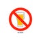 Prohibition alcohol. Sign no beer. Color illustration of a glass of beer in red crossed circle. Ban beverage flat line in modern