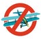 Prohibition of biplane. Strict ban on construction of aircraft, forbid. Stop World War. Old retro vector aircraft, isolated.