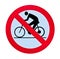 Prohibition bycicle warning sign isolated