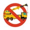 Prohibition of crane work symbol. Derrick strict ban sign. Caution of construction machinery.