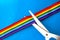 Prohibition of demonstrations and same-sex marriage. The LGBT rainbow ribbon tape is cut with scissors