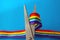 Prohibition of demonstrations and same-sex marriage. The LGBT rainbow ribbon tape is cut with scissors.