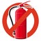 Prohibition of extinguishing fire equipment. Strict ban on water extinguishing, forbid. Stop firefighting.