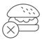 Prohibition of fast food line and solid icon. No greasy burger and healthy lifestyle symbol, outline style pictogram on