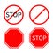 Prohibition no symbol Red round stop warning road sign set Template Isolated on white background. Flat design